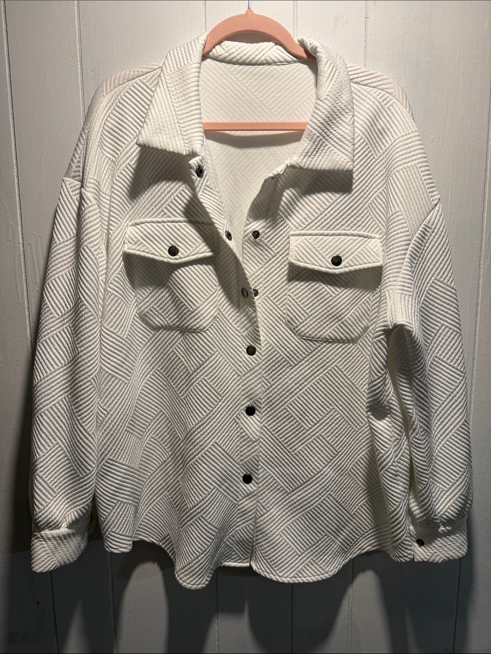 Women's Textured Button-Up Shirt Jacket - White